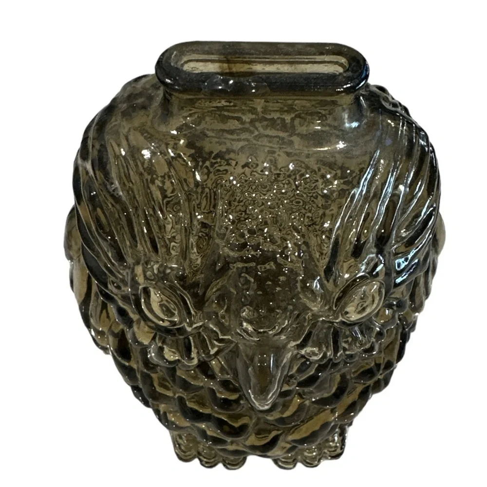 Vintage Wise Old Owl Libbey Glass Piggy Owl Bank Brown Amber Pressed Glass Birds